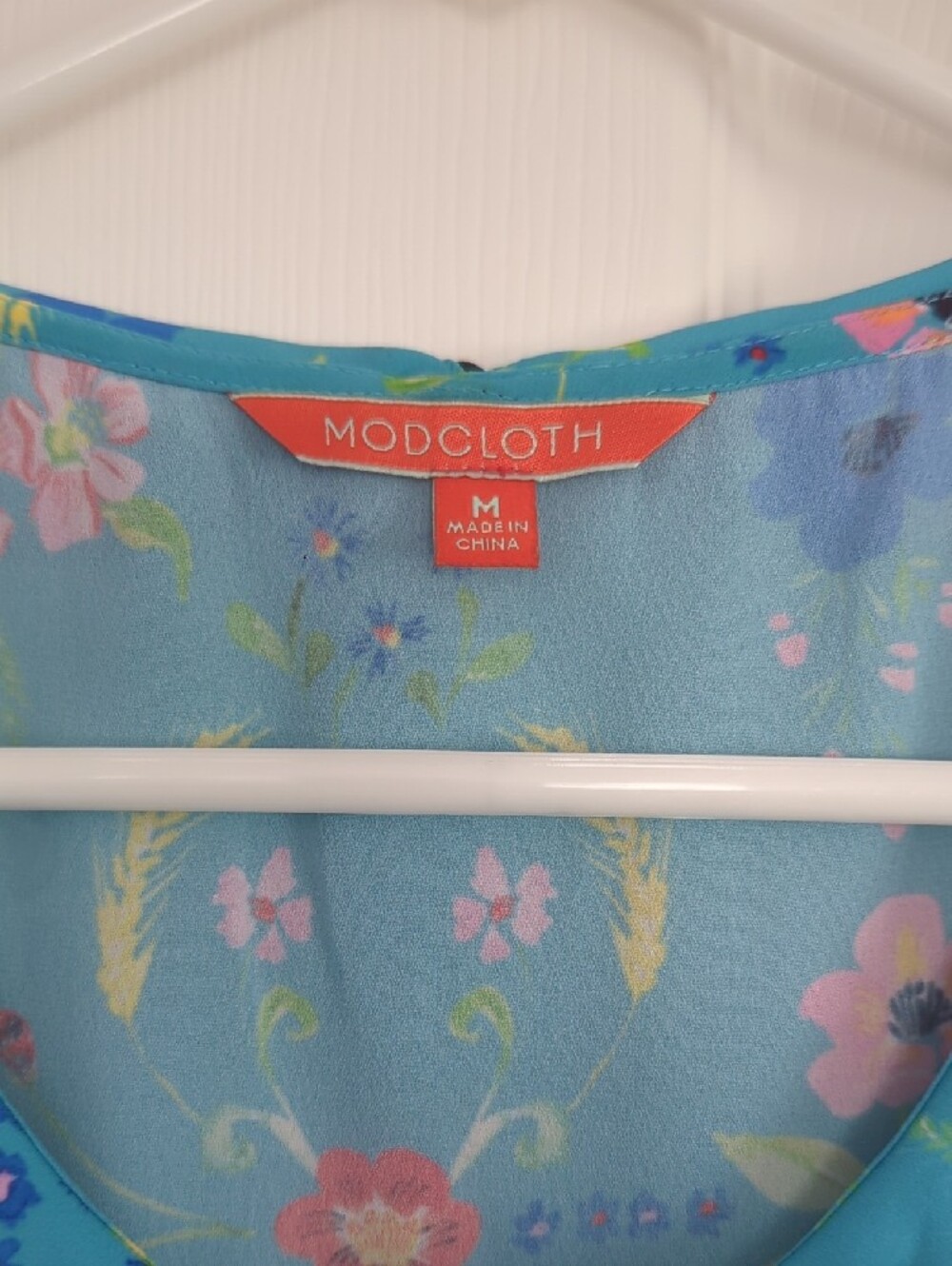 Modcloth Turquoise Floral Peter Pan Collar Blouse Cap Sleeves Size M - Picture 4 of 10